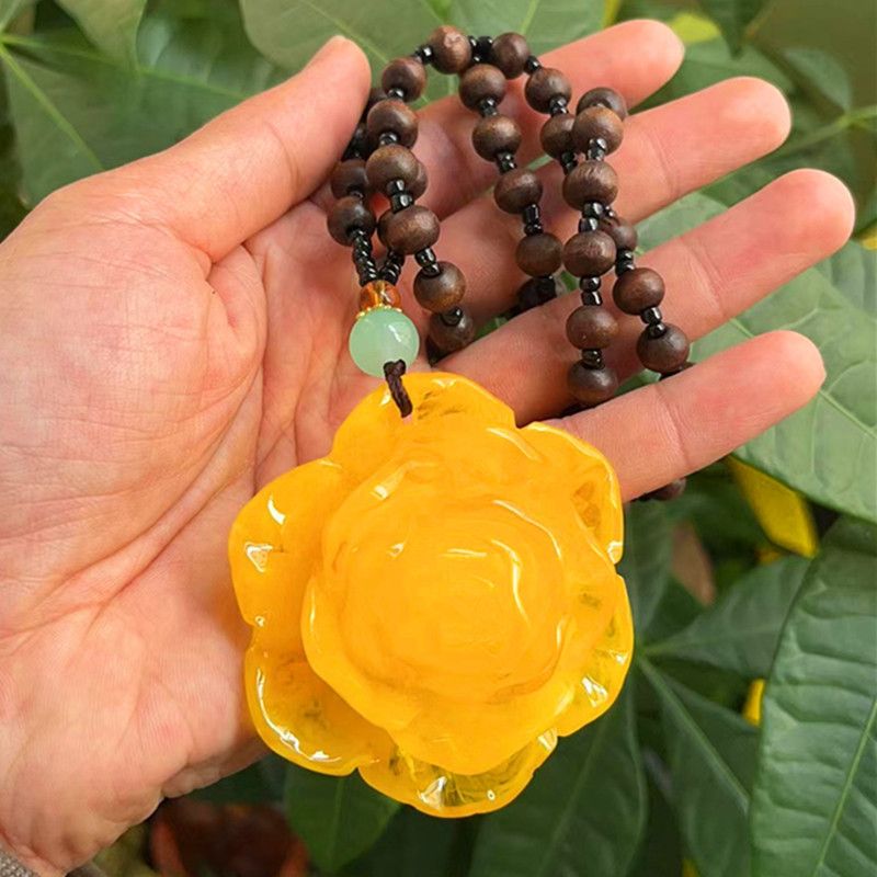 2*PC Vintage ethnic style old beeswax pendant chicken wing wood long necklace long sweater chain artistic small fresh accessory gift Style_1 AS PICTURE