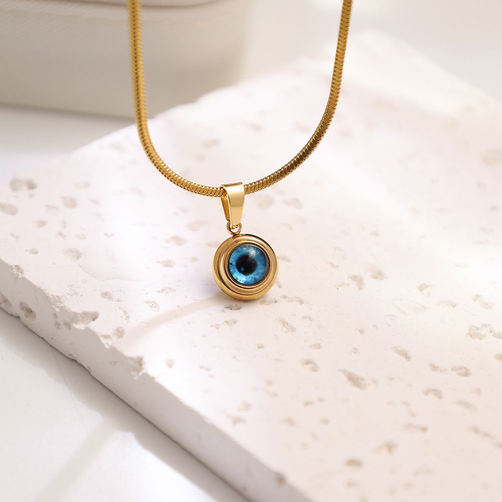 2*PC European and American Angel's Eye Titanium Steel Necklace Men's Gold Plated Exquisite Clavicle Chain Personalized Light Luxury Original Design Jewelry Wholesale Style_1 AS PICTURE