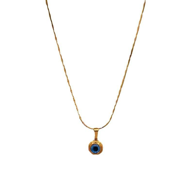 2*PC European and American Angel's Eye Titanium Steel Necklace Men's Gold Plated Exquisite Clavicle Chain Personalized Light Luxury Original Design Jewelry Wholesale Style_1 AS PICTURE