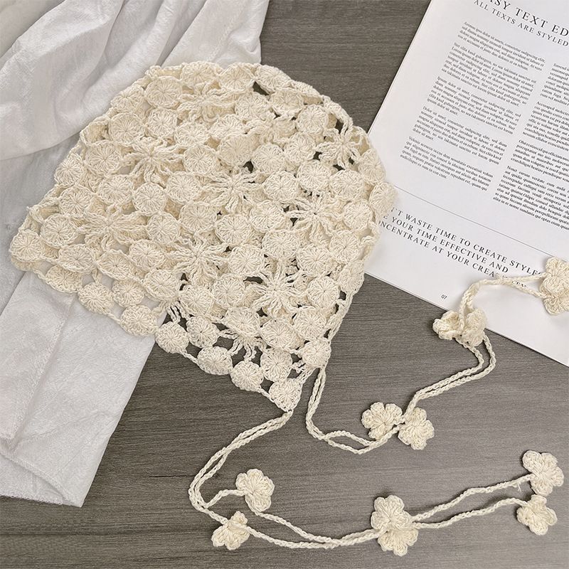 2*PC Fashionable hollow toe cap for women, Japanese sweet thin outdoor hat, versatile and eye-catching, small tassel knitted hat for women Style_1 56-60CM