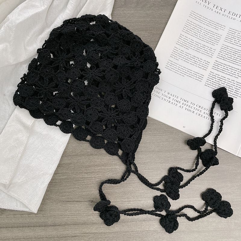 2*PC Fashionable hollow toe cap for women, Japanese sweet thin outdoor hat, versatile and eye-catching, small tassel knitted hat for women Style_1 56-60CM
