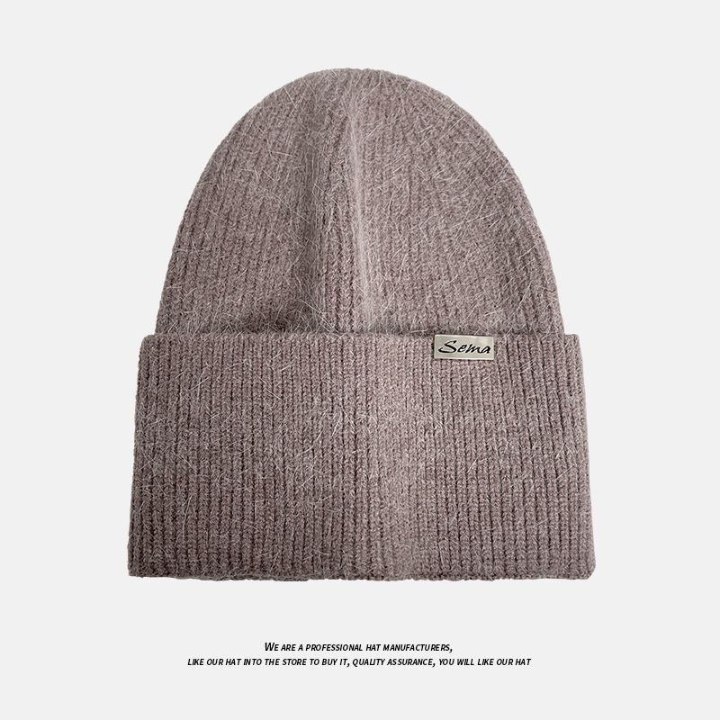2*PC Rabbit hair hat, female internet celebrity, versatile in autumn and winter, plush knitted yarn hat, big head circumference, warm ear protection, head cover, cold hat Style_1 one size fits all