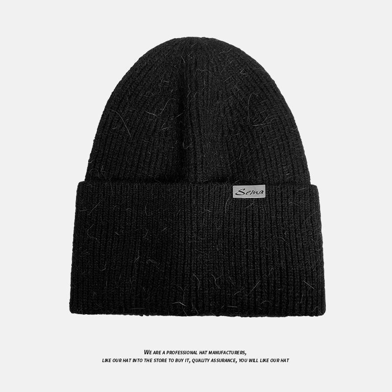 2*PC Rabbit hair hat, female internet celebrity, versatile in autumn and winter, plush knitted yarn hat, big head circumference, warm ear protection, head cover, cold hat Style_1 one size fits all