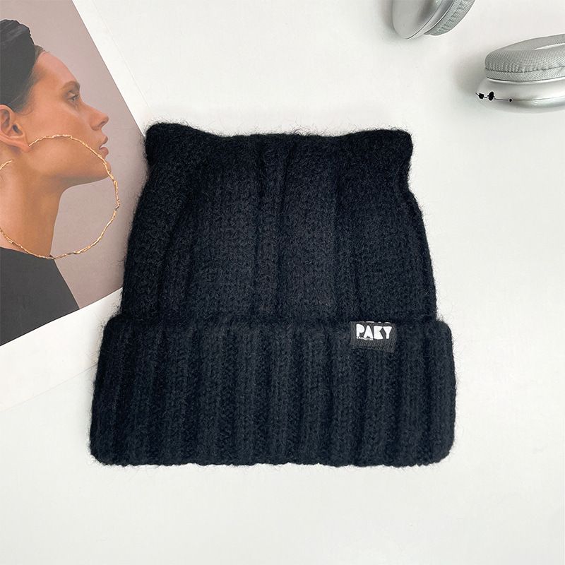 2*PC Korean version of autumn and winter knitting hat Children's fashion letter logo cute Cat's ears (Steamed cat-ear shaped bread) wool hat warm face small pullover hat Style_1 One size fits all (wit
