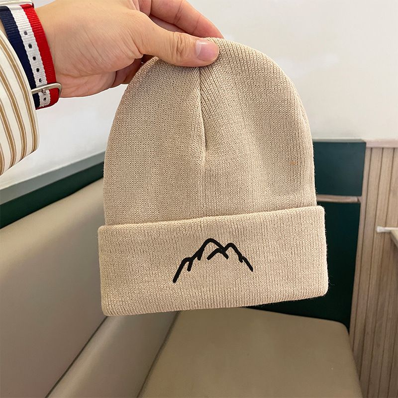 2*PC Japanese style simple embroidery mountain style woolen hat women's autumn and winter pullover knitted hat looks small, outdoor versatile ear protection cold hat Style_1 One size fits all 55-60cm