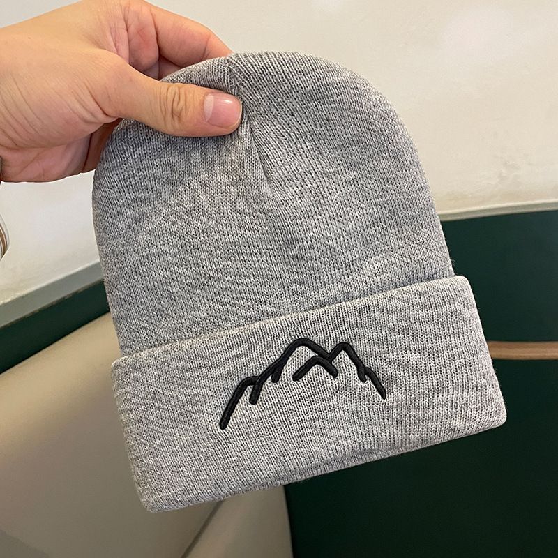 2*PC Japanese style simple embroidery mountain style woolen hat women's autumn and winter pullover knitted hat looks small, outdoor versatile ear protection cold hat Style_1 One size fits all 55-60cm