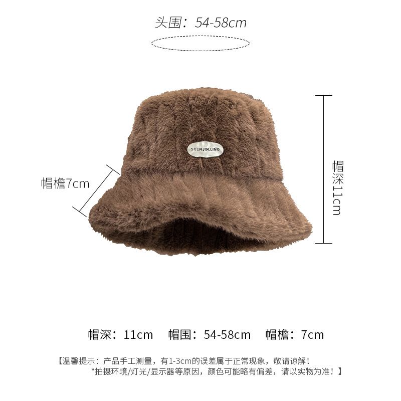 2*PC Winter velvet fisherman hat for women, warm and thick plush hat, fashionable and versatile ear protection, big head circumference, bucket hat, basin hat Style_1 One size fits all (56-58cm)