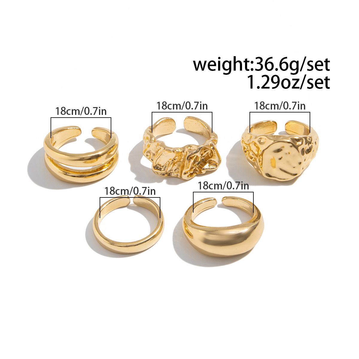 European and American hip-hop liquid metal ring, men's trendy fashion personality, high-end pleated ring, cross-border men's hot selling jewelry golden as picture