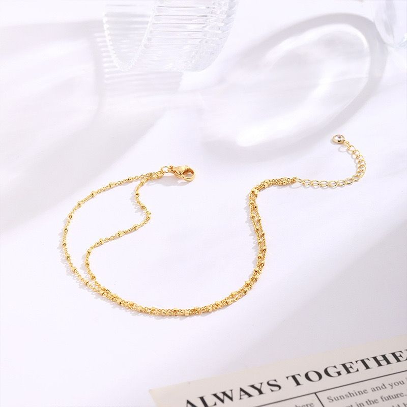 European and American Cross border Double layer Golden Square Dot Ankle Chain Premium Women's Adjustable Layered Ankle Chain Set Wholesale golden one size fits all