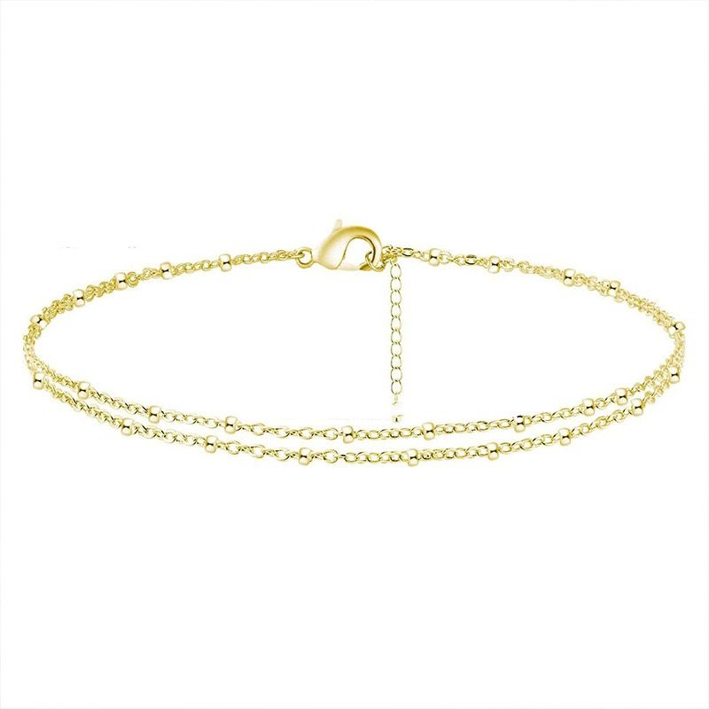European and American Cross border Double layer Golden Square Dot Ankle Chain Premium Women's Adjustable Layered Ankle Chain Set Wholesale golden one size fits all