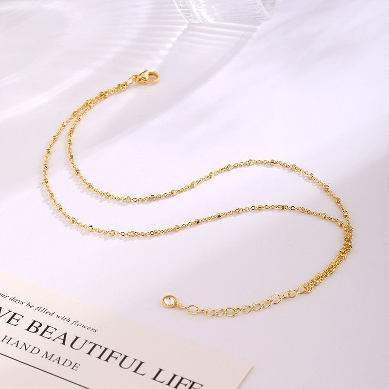 European and American Cross border Double layer Golden Square Dot Ankle Chain Premium Women's Adjustable Layered Ankle Chain Set Wholesale golden one size fits all