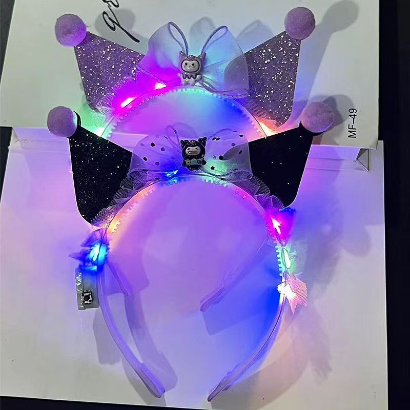 Luminous Kuromi Headband Children's Cartoon Sanrio Cute Bow Hair Accessories Girl High Beauty Headband Stall Style_1 AS PICTURE