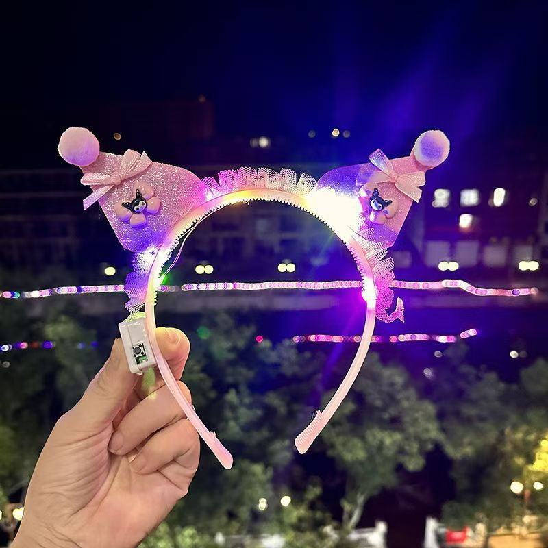 Luminous Kuromi Headband Children's Cartoon Sanrio Cute Bow Hair Accessories Girl High Beauty Headband Stall Style_1 AS PICTURE