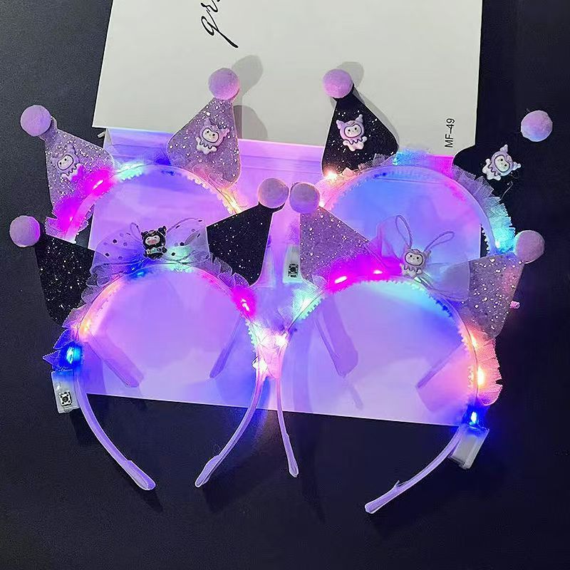 Luminous Kuromi Headband Children's Cartoon Sanrio Cute Bow Hair Accessories Girl High Beauty Headband Stall Style_1 AS PICTURE
