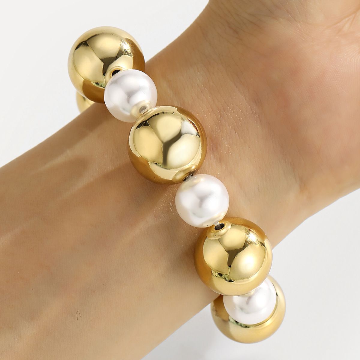 European and American round imitation pearl collar necklace exaggerated large bead punk fashion short collarbone chain choker bracelet as picture