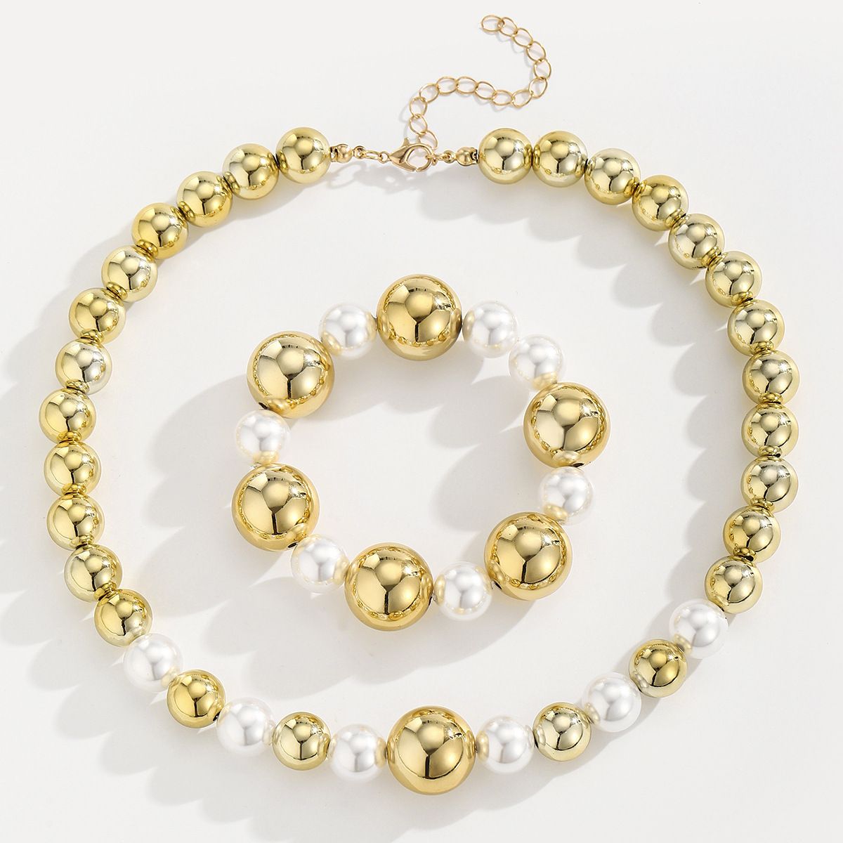 European and American round imitation pearl collar necklace exaggerated large bead punk fashion short collarbone chain choker bracelet as picture