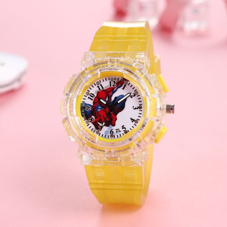 Cross border Marvel Spider Man Children's Watch Colorful LED Flashing Light Pointer Word Recognition Boy Quartz Watch Manufacturer A AS PICTURE