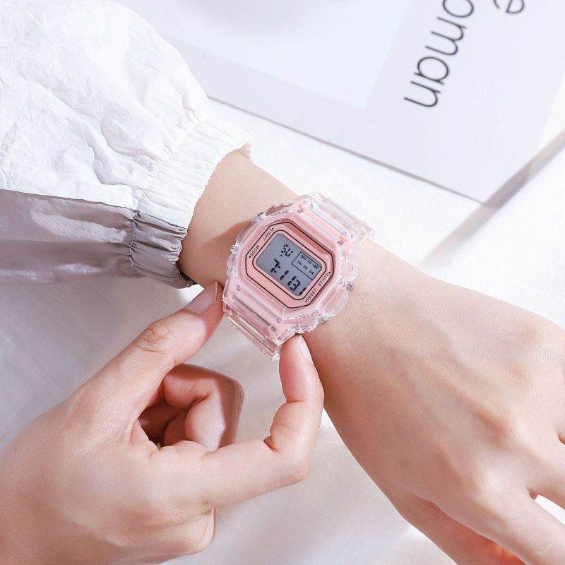 Manufacturer's internet celebrity hot selling sports transparent small square ins electronic watch female student waterproof LED watch white AS PICTURE