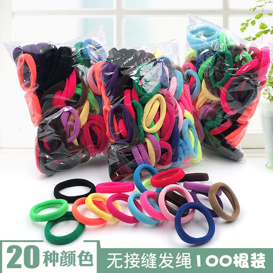 Colorful 100 piece towel loop hair accessory with high elasticity and seamless hair tie rope, Korean version candy colored rubber band Style_1 AS PICTURE
