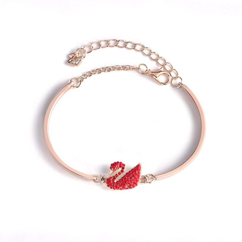 Swan bracelet with diamond inlay bracelet for women, versatile jewelry for wearing, cross-border micro business supply jewelry, women's bracelet Rose gold+white AS PICTURE