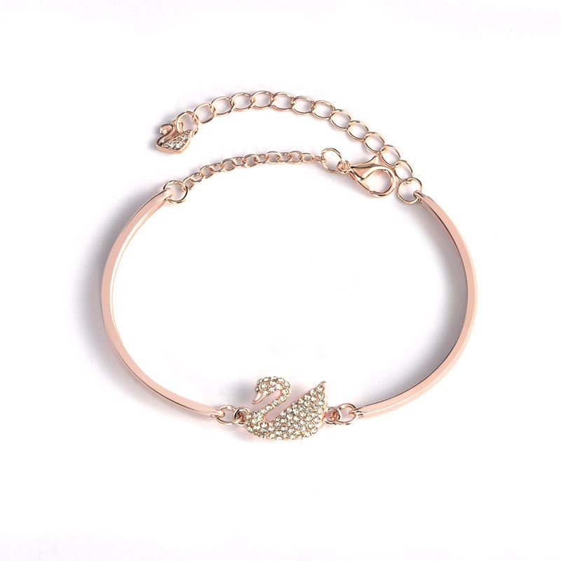 Swan bracelet with diamond inlay bracelet for women, versatile jewelry for wearing, cross-border micro business supply jewelry, women's bracelet Rose gold+white AS PICTURE