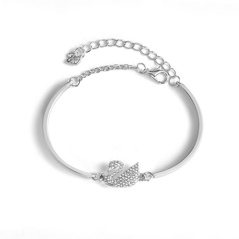Swan bracelet with diamond inlay bracelet for women, versatile jewelry for wearing, cross-border micro business supply jewelry, women's bracelet Rose gold+white AS PICTURE