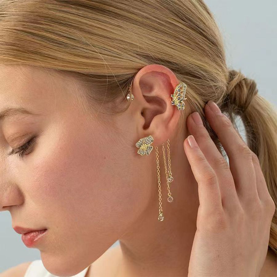 Butterfly tassel zircon ear hook without ear hole copper alloy high-end feeling niche light luxury ear bone clip fairy qi ear clip earrings Style_1 925 silver