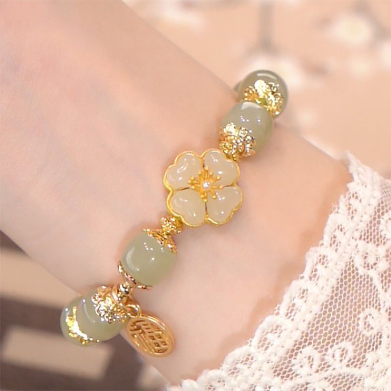 Step by step lotus imitation Hotan Jade bracelet square sugar lotus pendant bracelet high-end atmosphere Tiktok same Chinese style lotus pendant Style_1 AS PICTURE