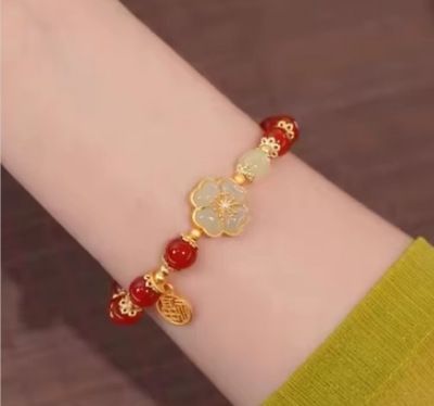 Step by step lotus imitation Hotan Jade bracelet square sugar lotus pendant bracelet high-end atmosphere Tiktok same Chinese style lotus pendant Style_1 AS PICTURE