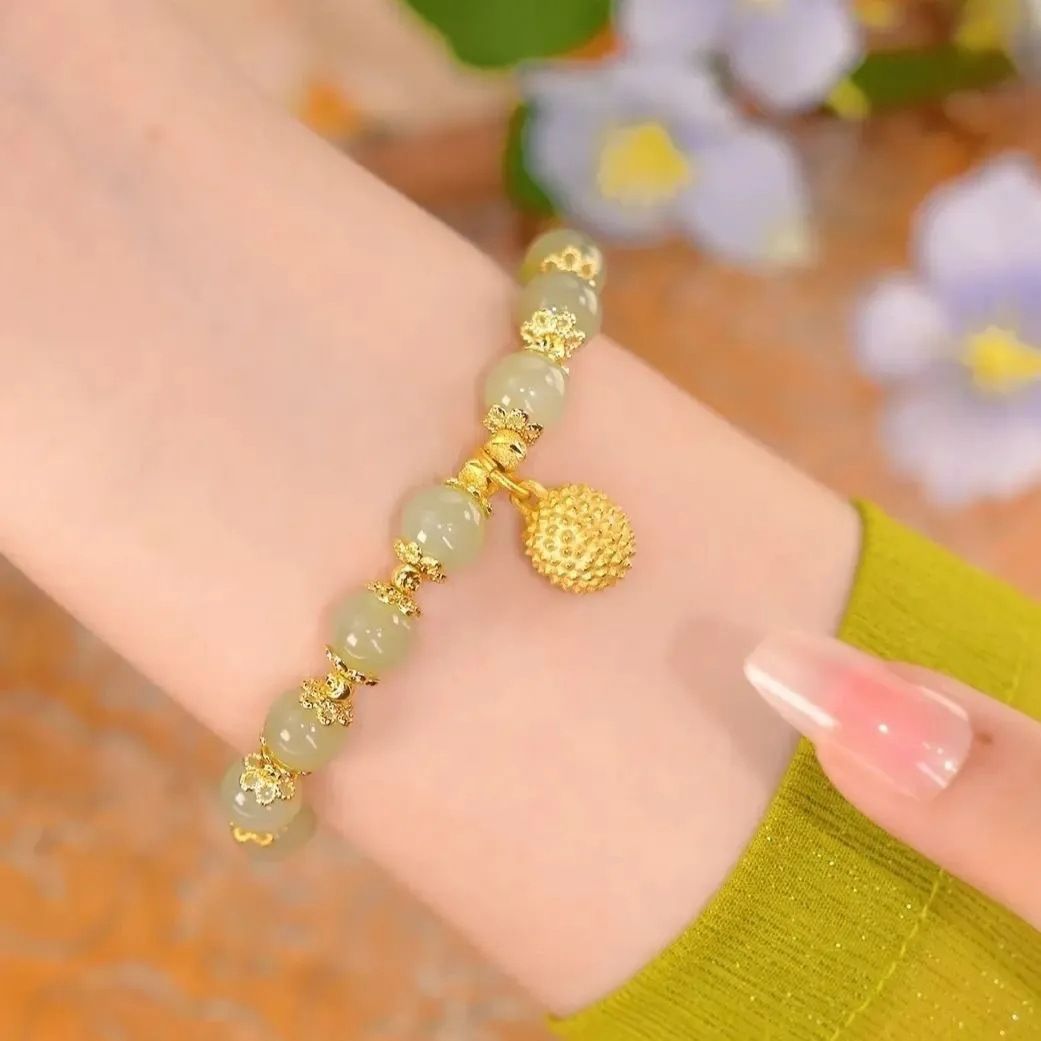 Step by step lotus imitation Hotan Jade bracelet square sugar lotus pendant bracelet high-end atmosphere Tiktok same Chinese style lotus pendant Style_1 AS PICTURE