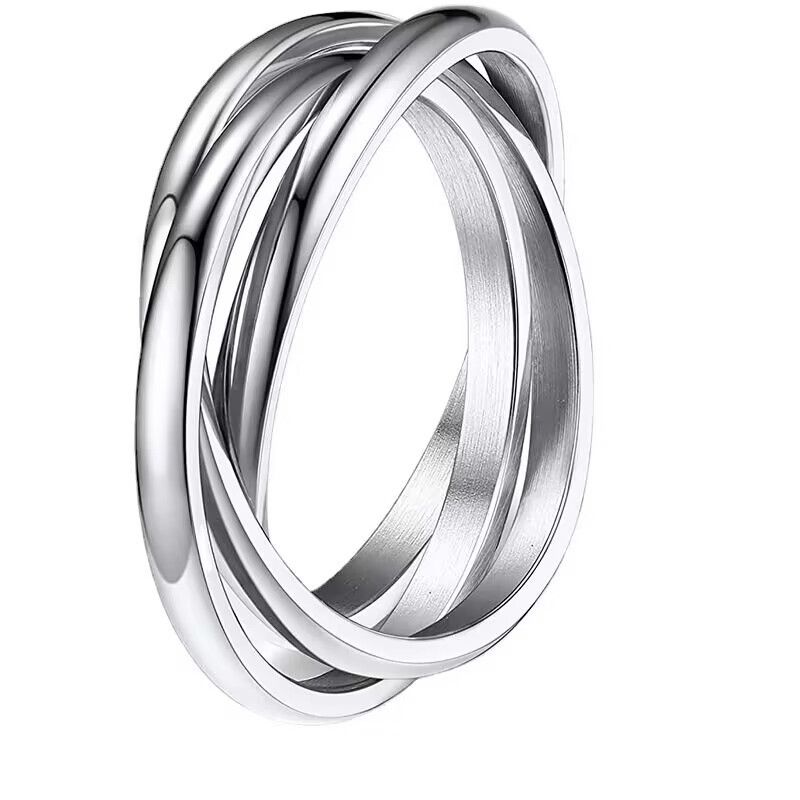 Amazon Hot Selling Three Lives Three Rings Titanium Steel Couple Ring Rotating Anti Anxiety Ring Jewelry golden Number 5