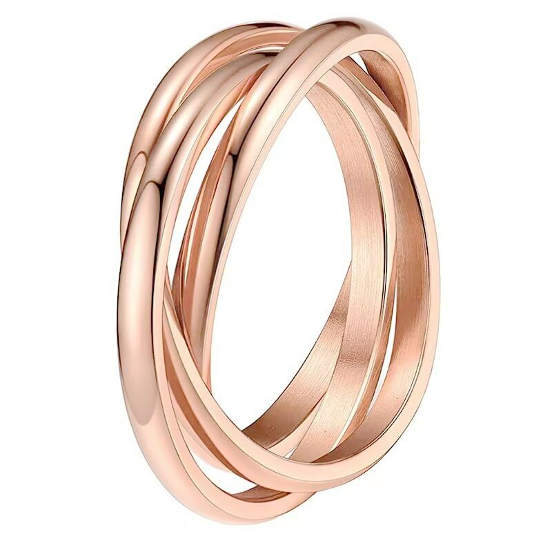 Amazon Hot Selling Three Lives Three Rings Titanium Steel Couple Ring Rotating Anti Anxiety Ring Jewelry golden Number 5