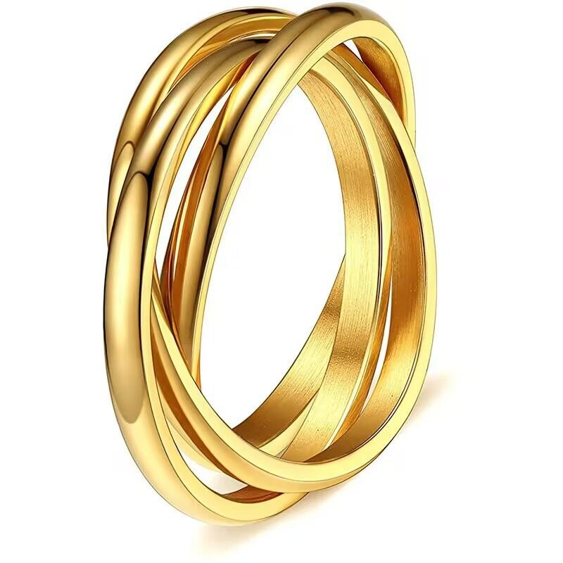 Amazon Hot Selling Three Lives Three Rings Titanium Steel Couple Ring Rotating Anti Anxiety Ring Jewelry golden Number 5