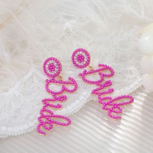 Cross border New Exaggerated Design with Rice Beads English Letter Bride Wedding Earrings Cross border Wholesale milky white AS PICTURE