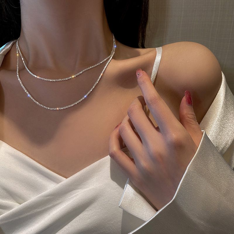 Starry Sky Sparkling Necklace for Women, Italian Clavicle Chain, Neck Chain, Simple Sparkling Element Chain, Stackable Design Style_1 AS PICTURE