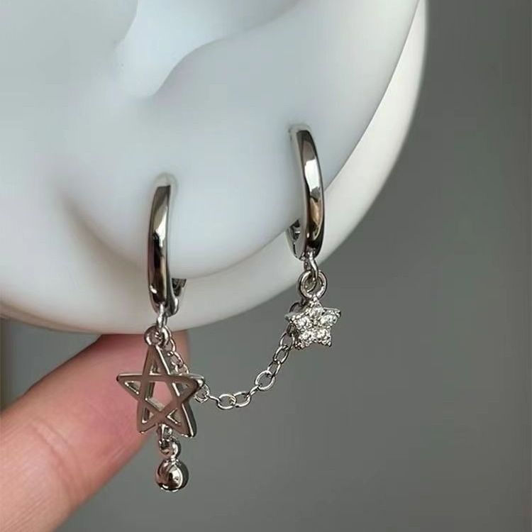 Korean version simple diamond studded temperament ear buckle alloy silver ear ring niche high-end feeling earrings personalized ear ring women's jewelry Style_1 AS PICTURE