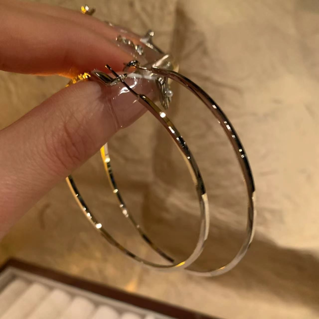 European and American exaggerated large circle earrings ins cool style versatile earrings Hong Kong style high-end sensory ring earrings 925 silver needle E2361 Silver 925 silver needle