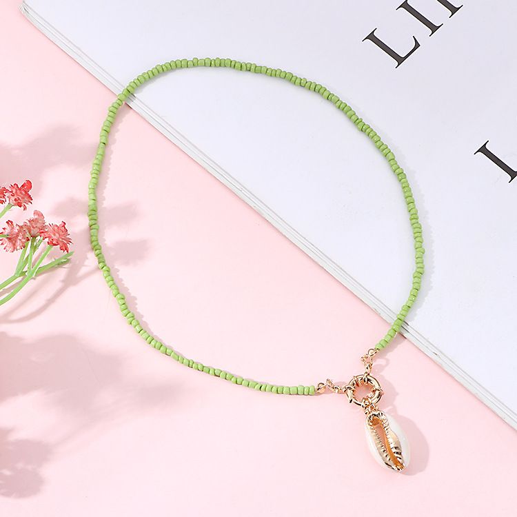 2*PC Cross border accessories from Europe and America, Bohemian multicolored rice bead shell pendant necklace, fashionable new product, boat rudder accessories 1# AS PICTURE