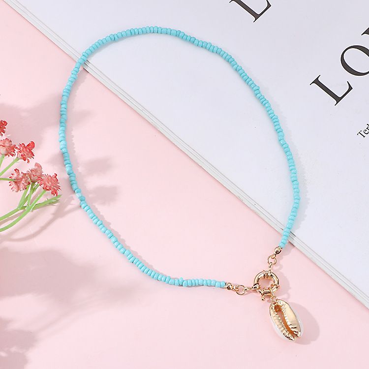 2*PC Cross border accessories from Europe and America, Bohemian multicolored rice bead shell pendant necklace, fashionable new product, boat rudder accessories 1# AS PICTURE