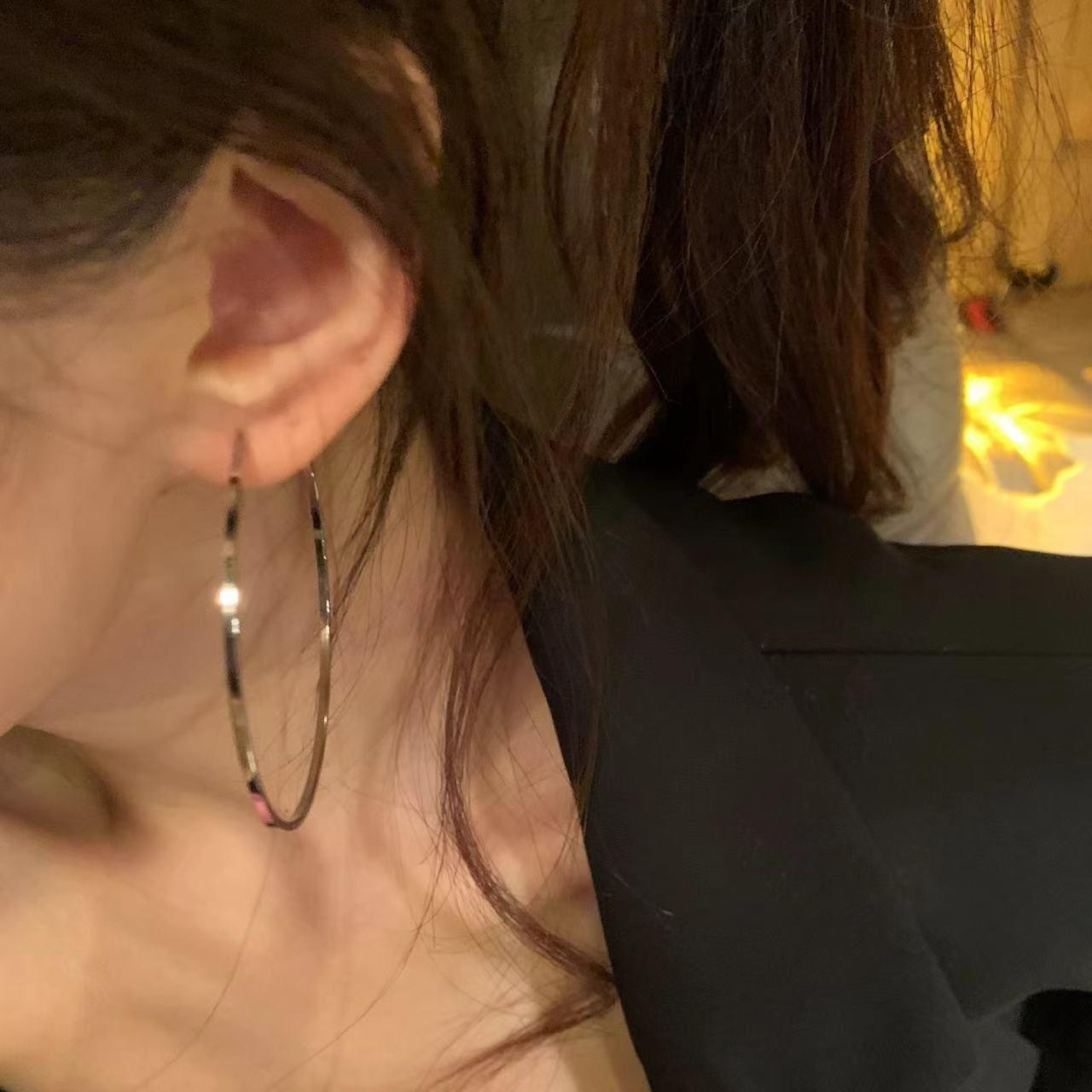 European and American exaggerated large circle earrings ins cool style versatile earrings Hong Kong style high-end sensory ring earrings 925 silver needle E2361 Silver 925 silver needle