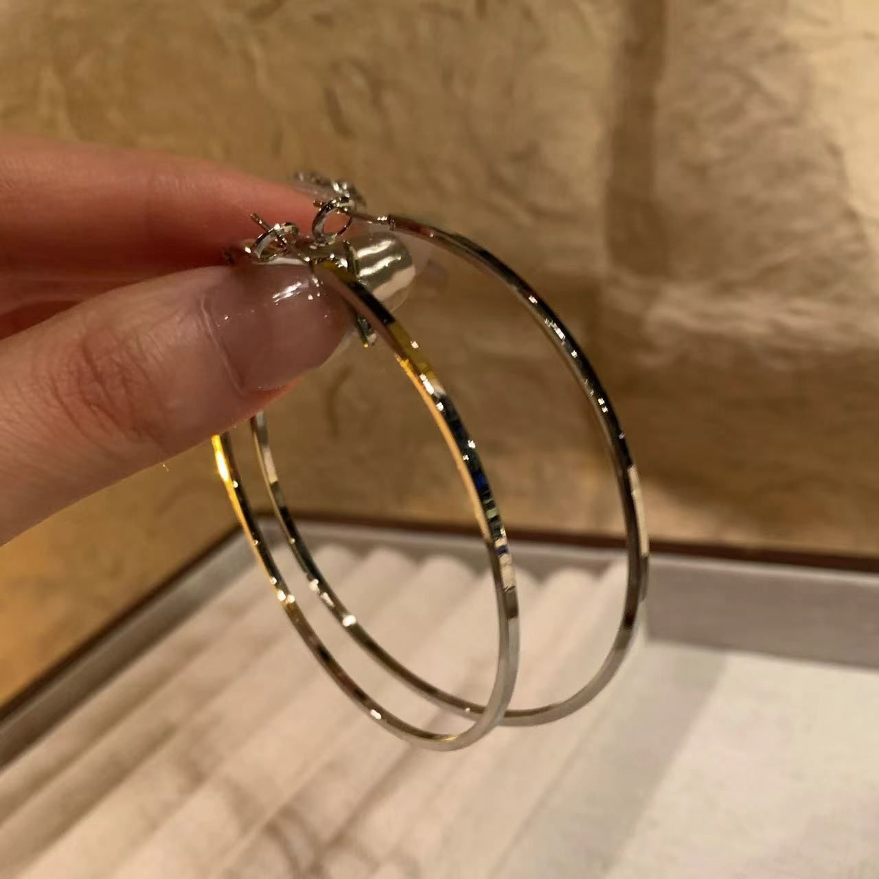 European and American exaggerated large circle earrings ins cool style versatile earrings Hong Kong style high-end sensory ring earrings 925 silver needle E2361 Silver 925 silver needle