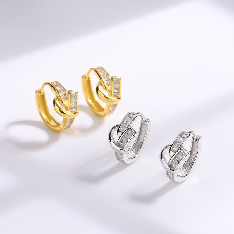 2023 European and American Cross border New Fashionable, Simple, High end, Diamond studded Knot Earrings with Versatile Charm Earrings and Buckles Gold 1208 AS PICTURE