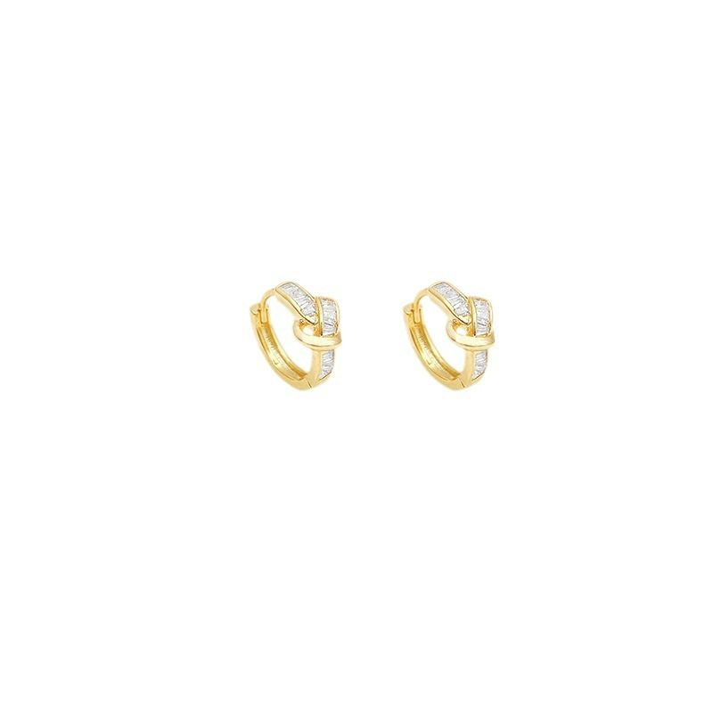 2023 European and American Cross border New Fashionable, Simple, High end, Diamond studded Knot Earrings with Versatile Charm Earrings and Buckles Gold 1208 AS PICTURE