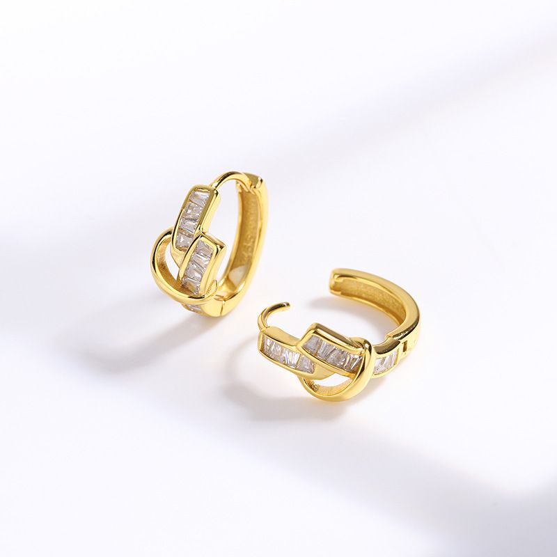 2023 European and American Cross border New Fashionable, Simple, High end, Diamond studded Knot Earrings with Versatile Charm Earrings and Buckles Gold 1208 AS PICTURE