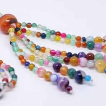 2*PC Carefully selected rainbow candy summer bead collarbone chain design sense girl necklace cat eye natural stone rice bead necklace woman Mimicking nacre Colored beads (necklace)