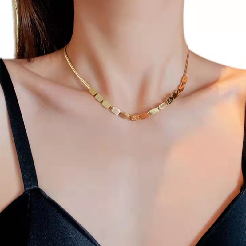 2*PC LOVE Square Snake Bone Necklace 2023 New Vintage, niche design, high-end hand decoration, titanium steel manufacturer direct approval Style_1 AS PICTURE