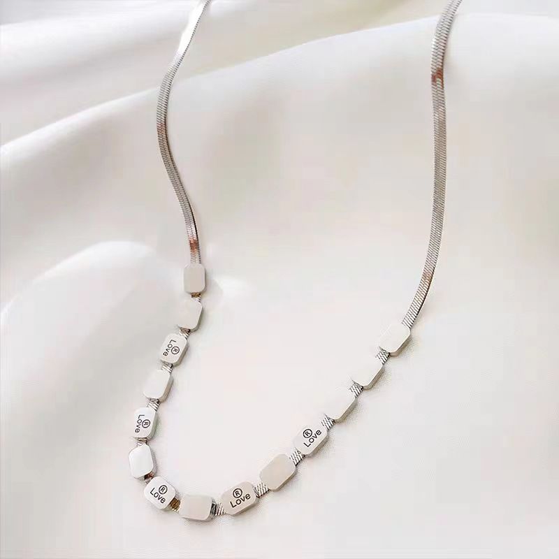 2*PC LOVE Square Snake Bone Necklace 2023 New Vintage, niche design, high-end hand decoration, titanium steel manufacturer direct approval Style_1 AS PICTURE