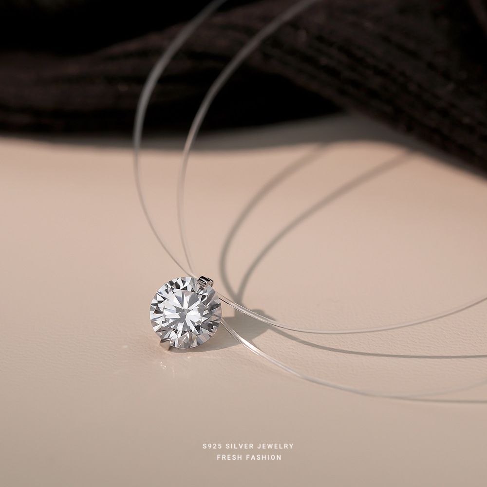 S925 sterling silver mermaid tears moissanite necklace for girls, exquisite zircon invisible fishing line, niche and versatile collarbone chain Style_1 925 silver