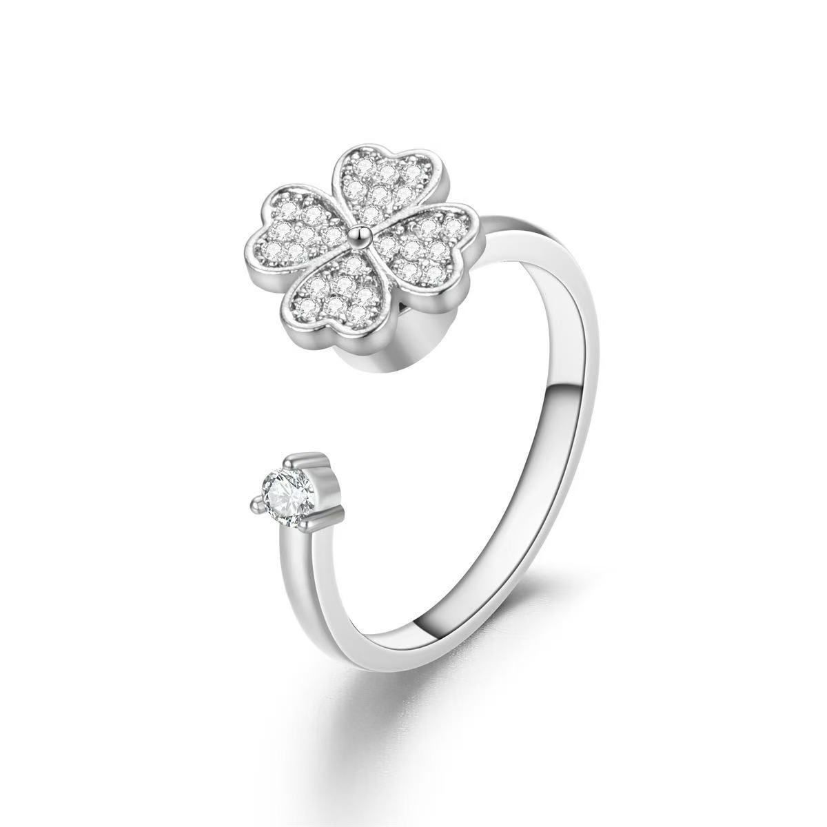 Cross border hot selling rotating ring with adjustable lettering to relieve anxiety, opening ring for decompression, zircon ring, female manufacturer Style_1 AS PICTURE