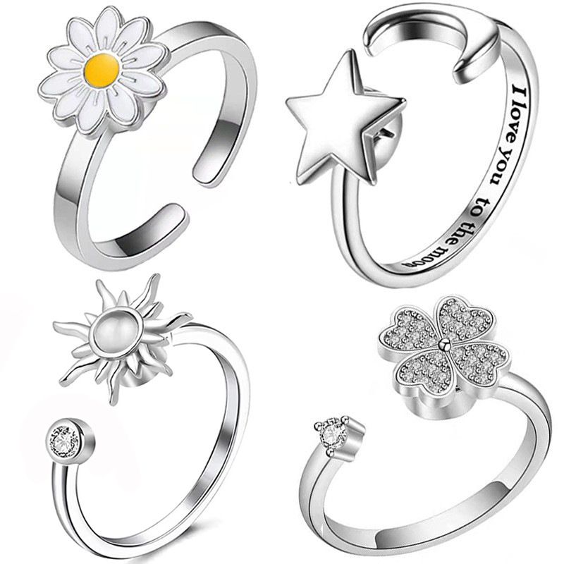 Cross border hot selling rotating ring with adjustable lettering to relieve anxiety, opening ring for decompression, zircon ring, female manufacturer Style_1 AS PICTURE